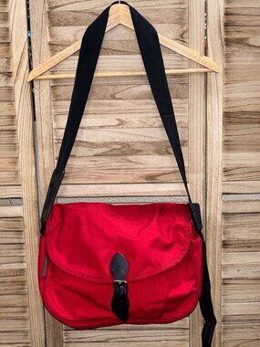 Vintage Herve Chapelier French Red Nylon Messenger Bag Adjustable Strap Leather